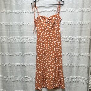 Lulu's Spaghetti Strap Midi Dress in Orange and White